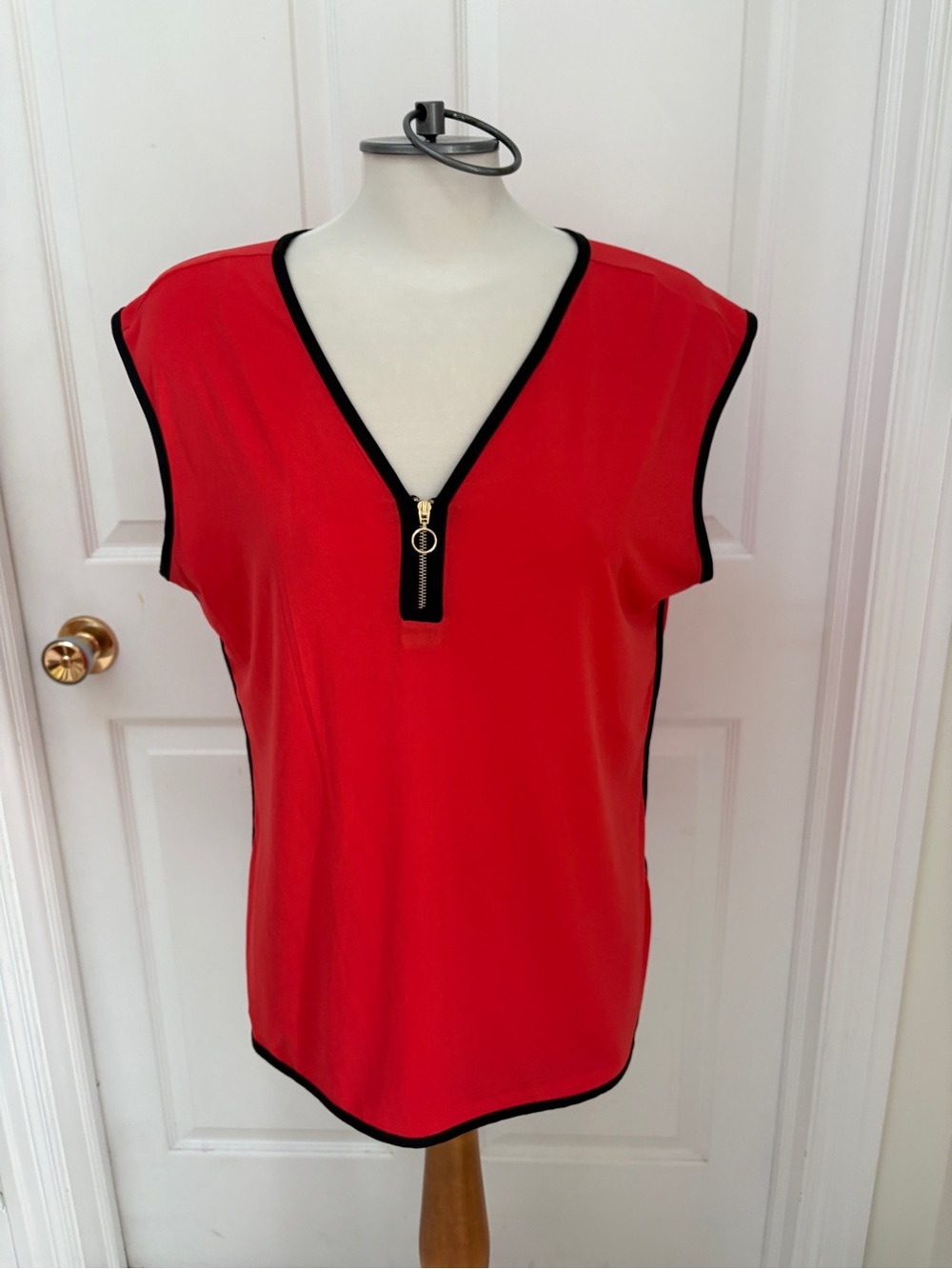 Suzy Shier Red Tank Top with Black Trim and Gold Zip